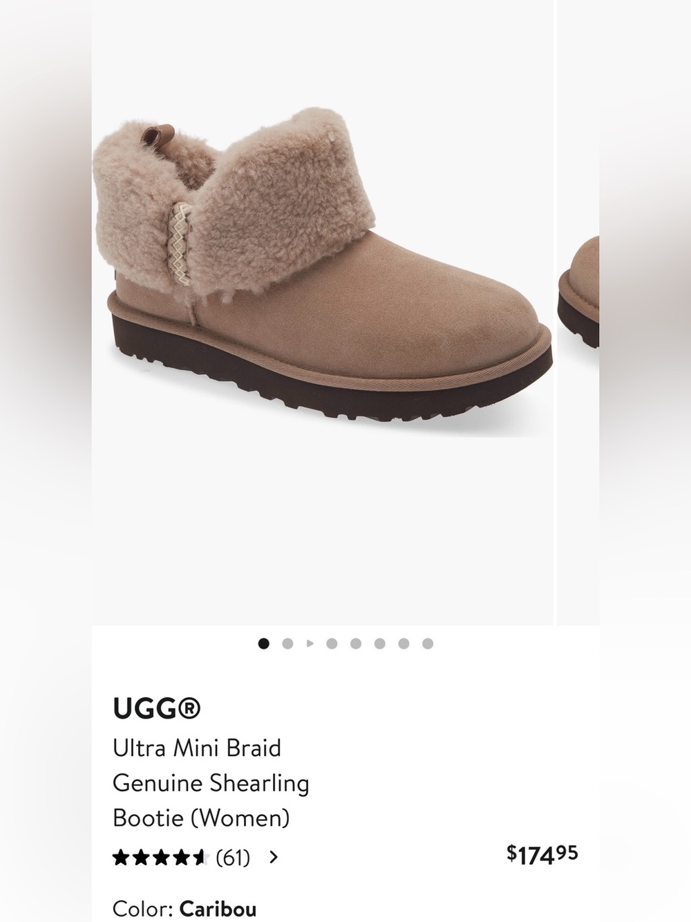 UGG Ultra Mini Braid Genuine Shearling Bootie — Caribou